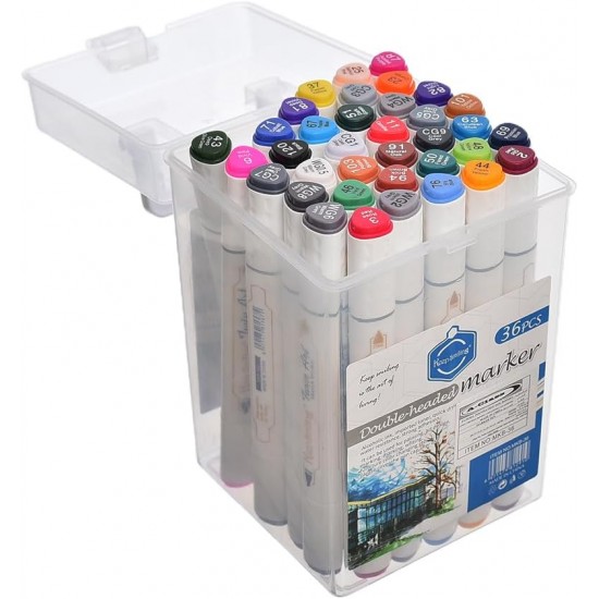 اقلام ماركر 36 لون راسين كحولي رفيع وعريض علبة بلاستك